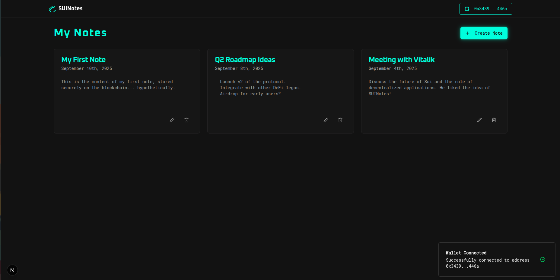 Building a note-taking application on the sui blockchain